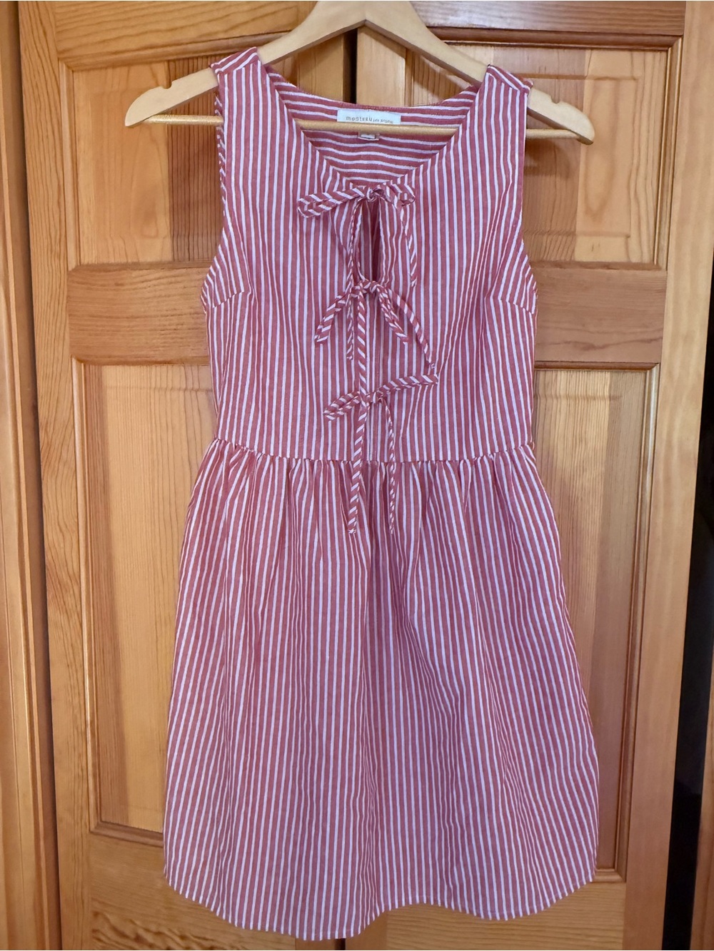 Striped Tie-Front Mini Dress in Red